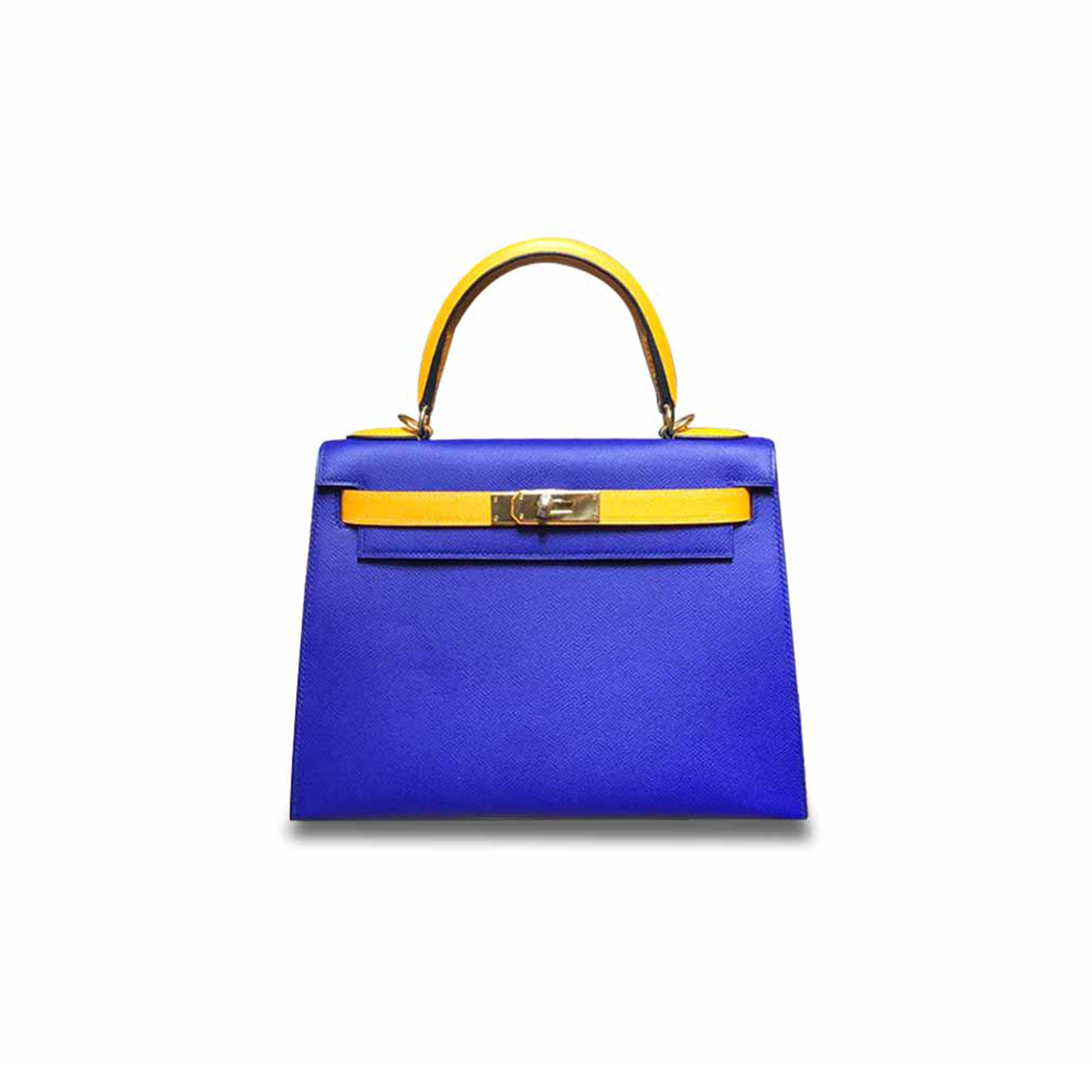 HERMÈS KELLY 28 EPSOM VERROU SOLAR YELLOW WITH ELECTRIC BLUE GOLD BUCKLE (28*22*10cm) 